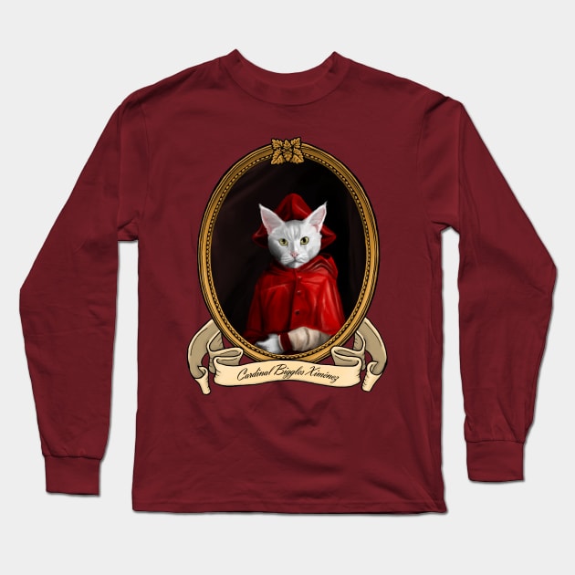 Renaissance Cat - Cardinal Biggles Ximénez (A White Cat) Long Sleeve T-Shirt by JMSArt